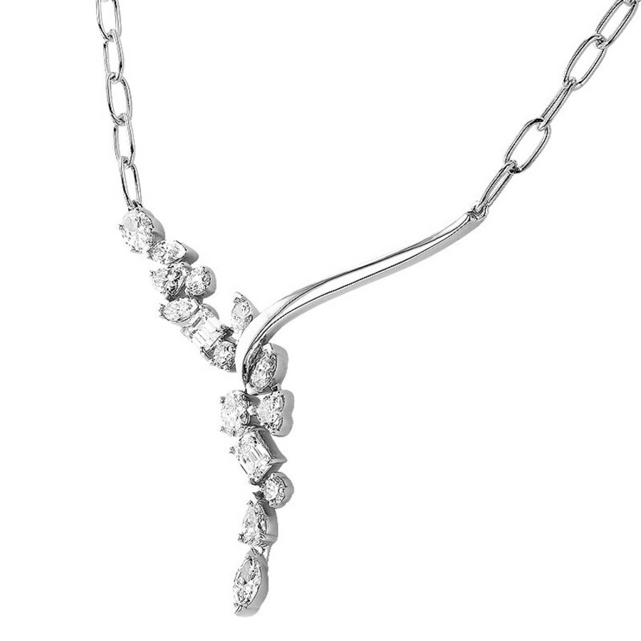 14K White Gold Circle Diamond Pendant Necklace Modern Fancy Offset Bri –  Modeeni Jewelry